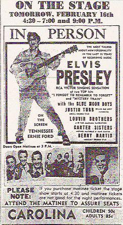 Elvis Presley Winston-Salem ad 1956